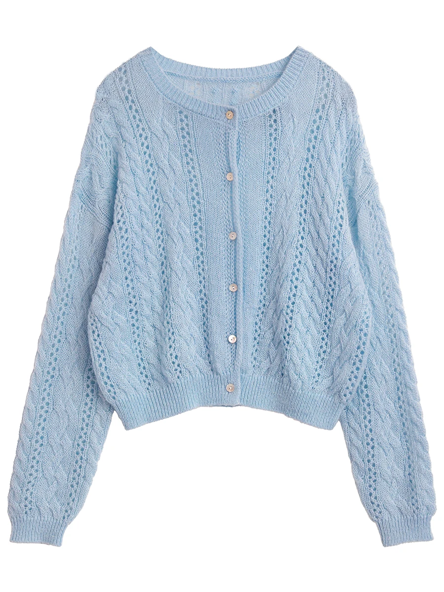 Cárdigan femenino CHIC VEN, suéteres de punto huecos de Mohair informales sueltos, jerséis cortos para mujer, Tops para primavera y verano 2025