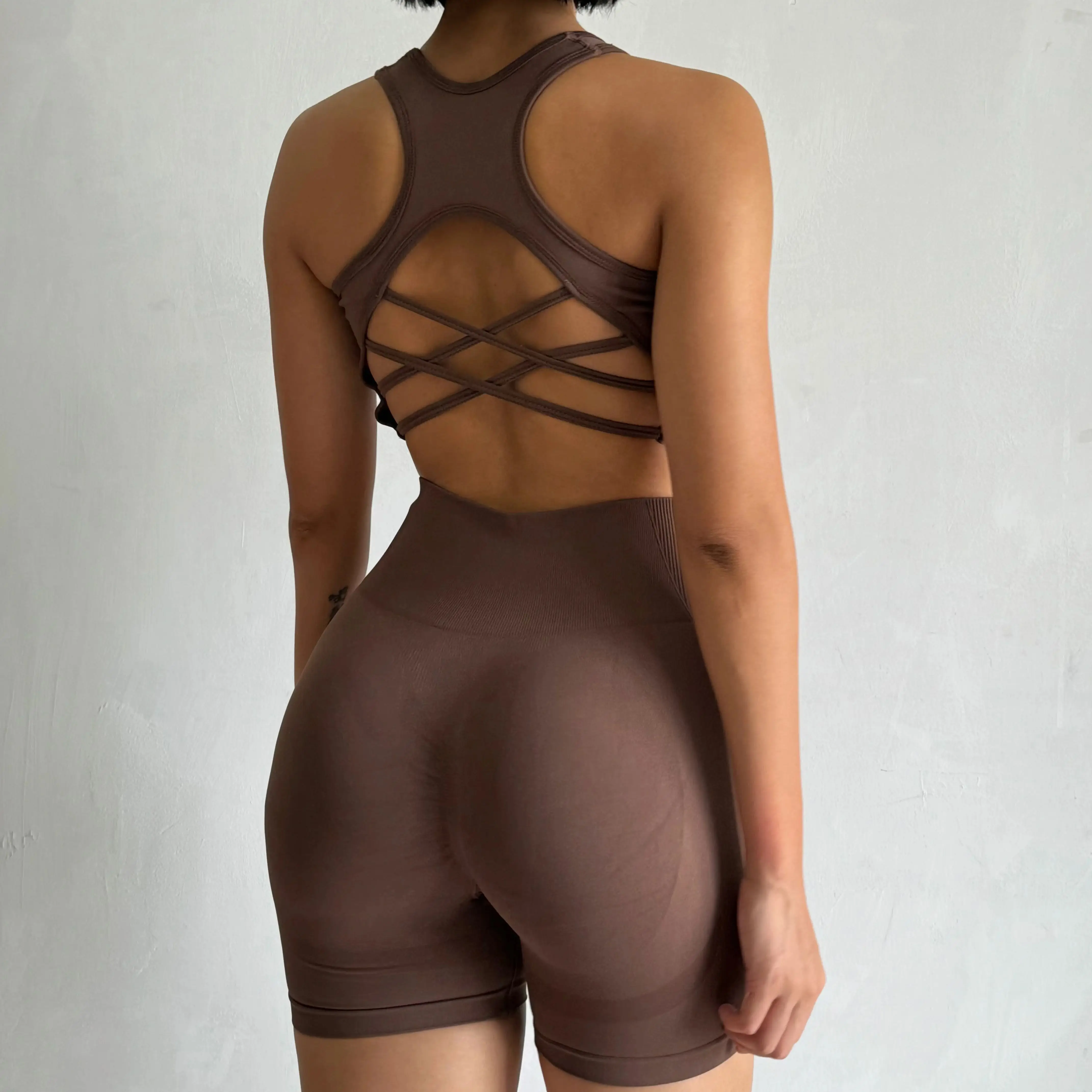 Conjunto de Yoga sin costuras para mujer, Sujetador deportivo Sexy + Pantalones cortos deportivos de cintura alta, ropa de gimnasio, pantalones cortos sin mangas, traje deportivo, 2 piezas