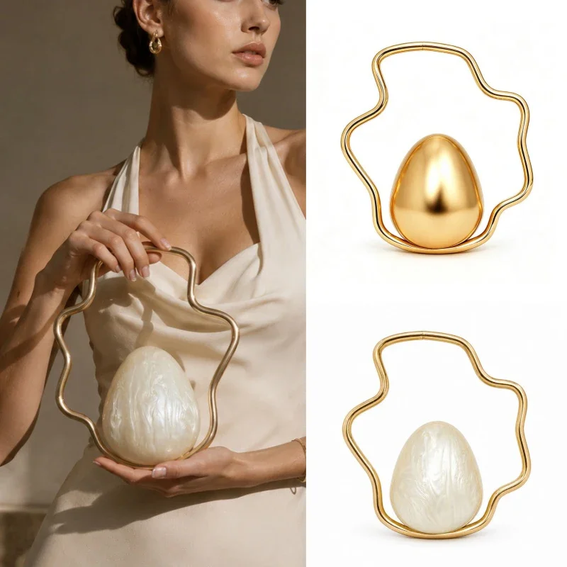 Bolso de mano elegante de lujo para mujer, con asa de metal ondulado, mini bolso de acrílico, elegante y exquisito, para bodas, fiestas y banquetes