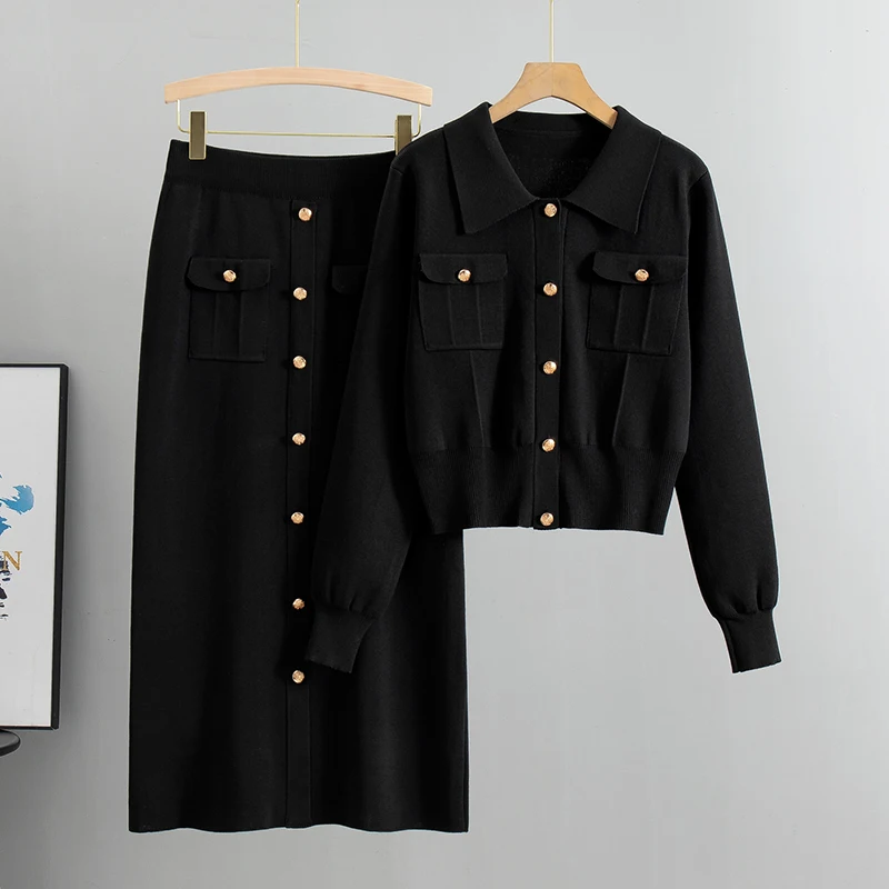 Suéteres elegantes para oficina, Tops + faldas de punto ajustadas de cintura alta, conjuntos de 2 piezas, ropa nueva para mujer, chándal, moda coreana de otoño