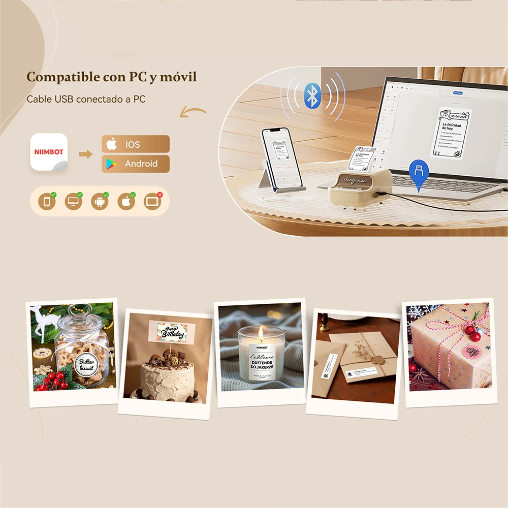 NiiMbot B21 Mini impresora térmica inalámbrica fabricante de etiquetas de código de barras Bluetooth impresoras de etiquetas adhesivas portátiles para oficina comercial