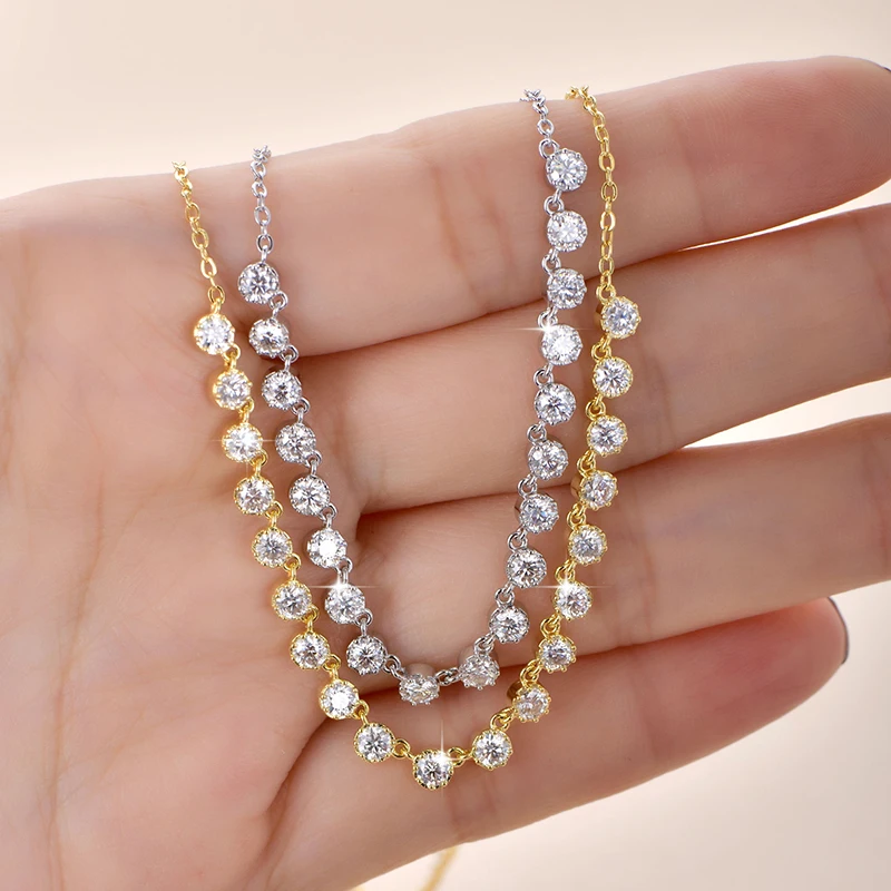 Collar de Moissanita Certificada OXTAO Estilo Burbuja de 3mm D VVS1 para Mujer, Colgante Dulce con Diseño de Sonrisa en U, Joyería Chapada en Oro de 14K