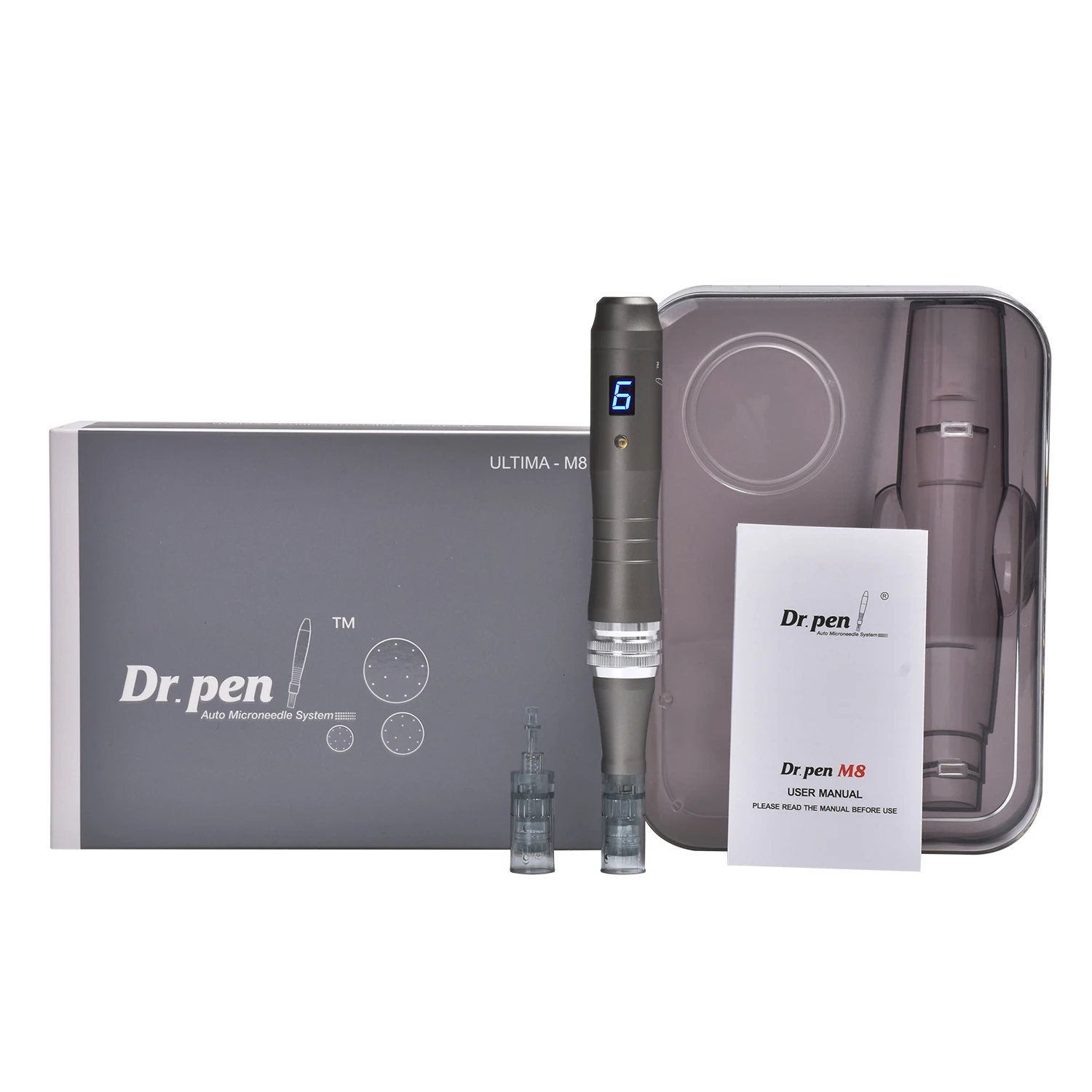 Dr. Pen Ultima M8 original, con 22 cartuchos, dispositivo inalámbrico de microagujas para el cuidado de la piel, kit de belleza, máquina de belleza, longitud de la aguja de 0,25 mm.