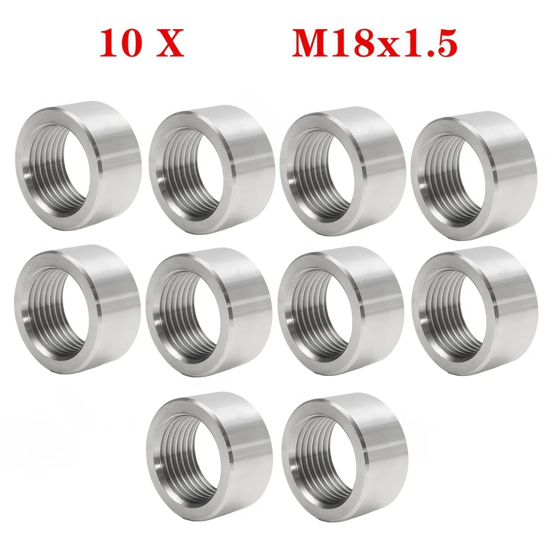 10X 304 M18 X 1.5 Tuerca de soldar de acero inoxidable para sensor de oxígeno O2, tuerca para soldar en el tubo de escape del coche, repuesto para silenciador.