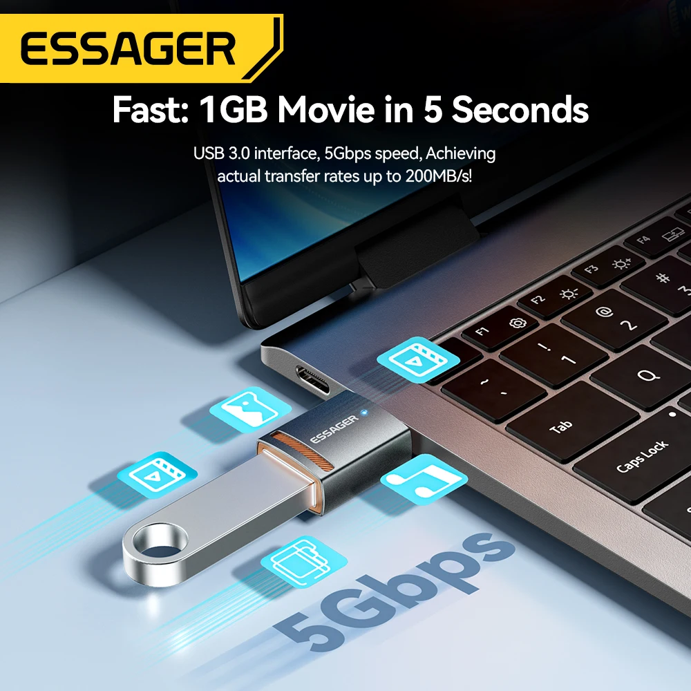 Adaptador Essager USB3.0 OTG Tipo-C USB-A Micro Hembra a USB Micro iPad Tipo-C Macho, Convertidor para Macbook, Xiaomi, iPhone OTG
