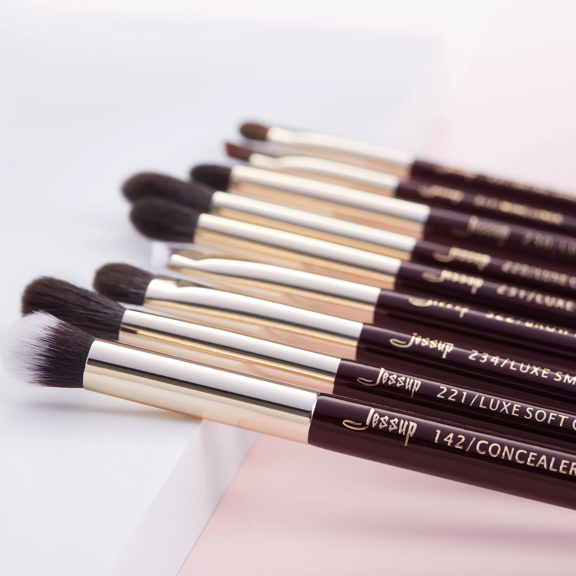 Jessup-Juego de brochas de maquillaje profesional, 15 piezas, sombra de ojos, delineador, base, colorete, mezcla