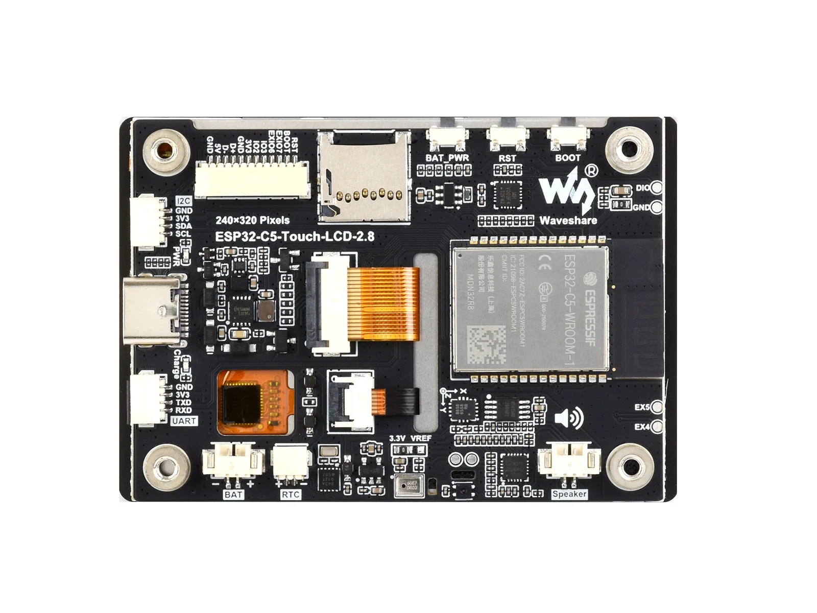 Placa de Desarrollo ESP32-C5 con Pantalla Táctil Capacitiva IPS de 2.8 Pulgadas, Táctil de 5 Puntos, 262K Colores, Wi-Fi de Doble Banda de 2.4GHz/5GHz y Bluetooth