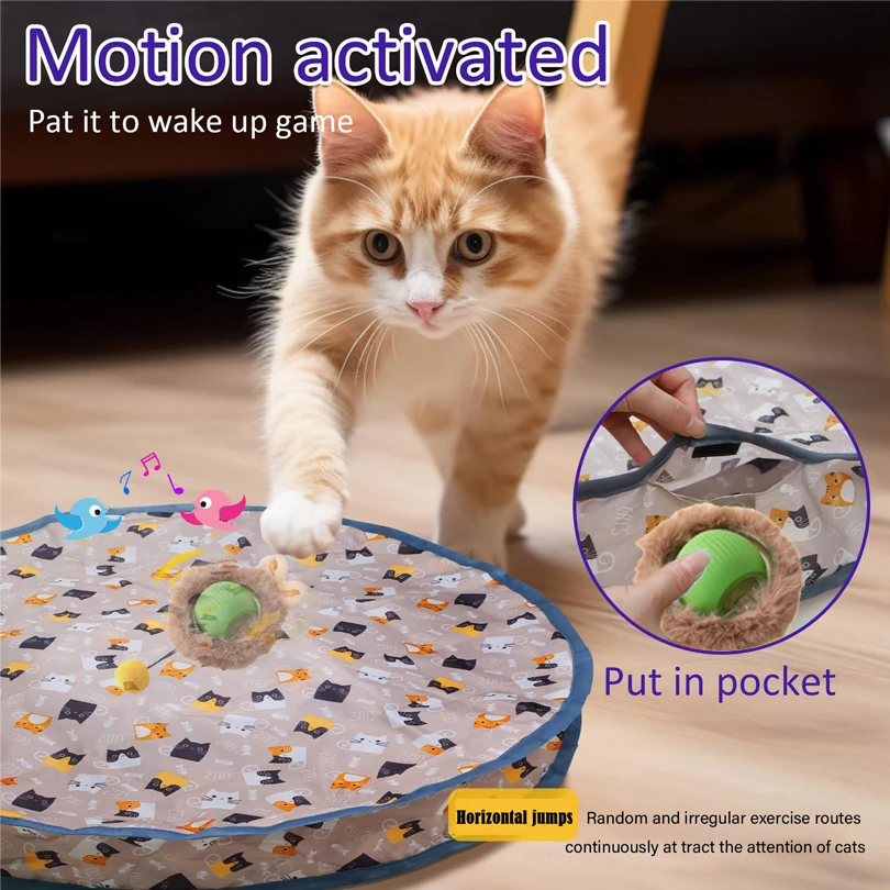 Juguetes interactivos para gatos, juego de cubierta de bola, bolsa rodante rápida, ocultar y buscar, juguete interactivo para gatos activado por movimiento para interiores