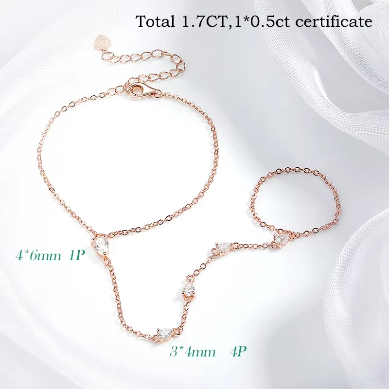 Smyoue, pulseras de moissanita auténtica con corte de pera para mujeres y niñas, cadena de lujo con diamantes de laboratorio, joyería chapada en plata de ley S925 de 18K