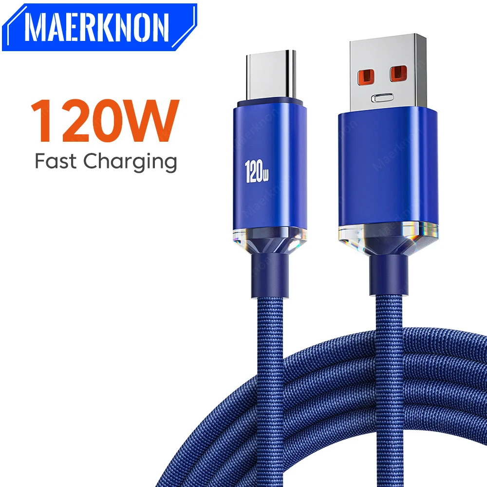 Cable USB C de 120W, Cable de carga súper rápida 6A, cargador de teléfono, Cable tipo C para Samsung, Xiaomi, Huawei, Cable de datos USB tipo C de 0,25 M/1M/2M