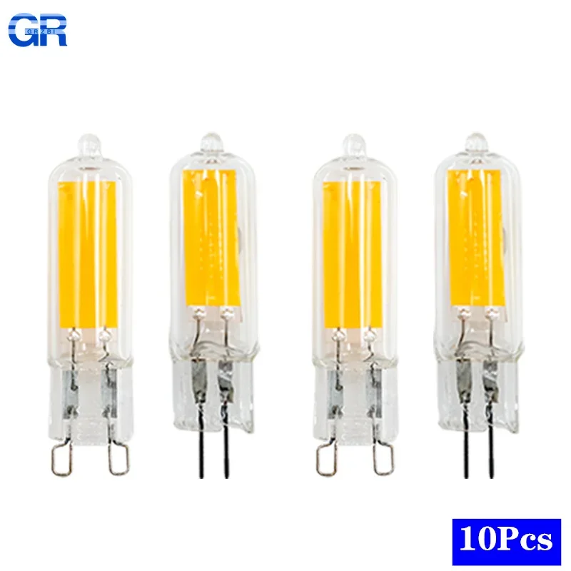 10 unids/lote lámpara LED G9 más brillante G4 AC 220V 230V 240V 6W 9W bombilla Led COB de vidrio foco blanco cálido/frío reemplazar luz halógena