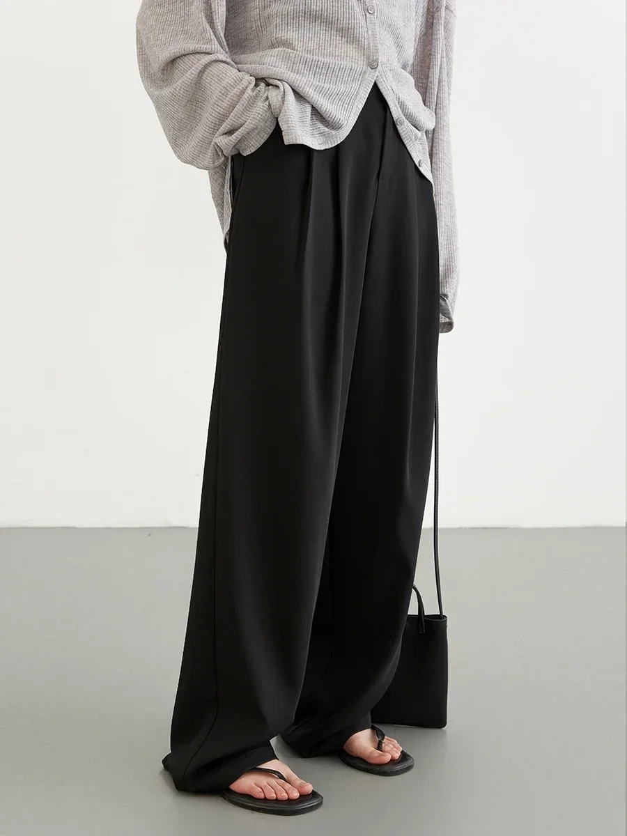 Pantalones CHIC VEN para mujer, nuevos pantalones informales plisados de cintura alta para mujer, pantalones largos de pierna ancha caídos para oficina para mujer, Primavera Verano 2025