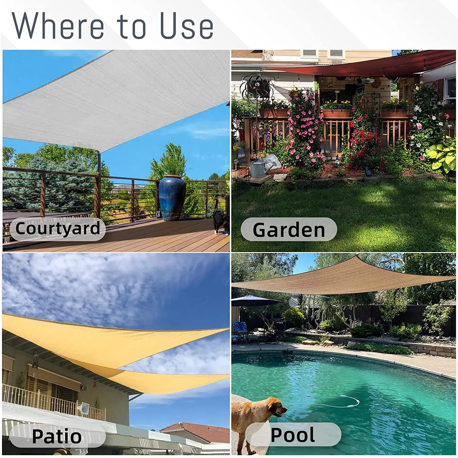 Toldo de vela parasol impermeable, bloque UV rectangular, refugio solar para jardín al aire libre, Patio, patio trasero, toldo de terraza, pantalla de privacidad