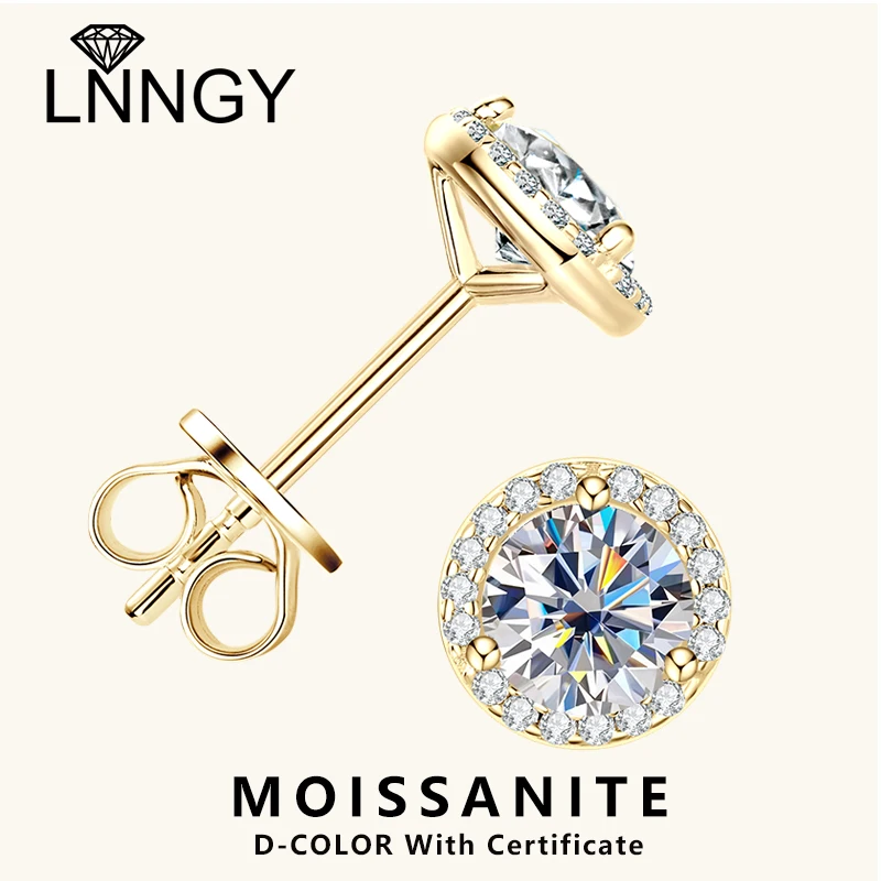 Lnngy-pendientes de moissanita brillantes de 5MM, 6,5 MM y 8MM, aretes redondos de Plata de Ley 925, regalo de joyería para mujer