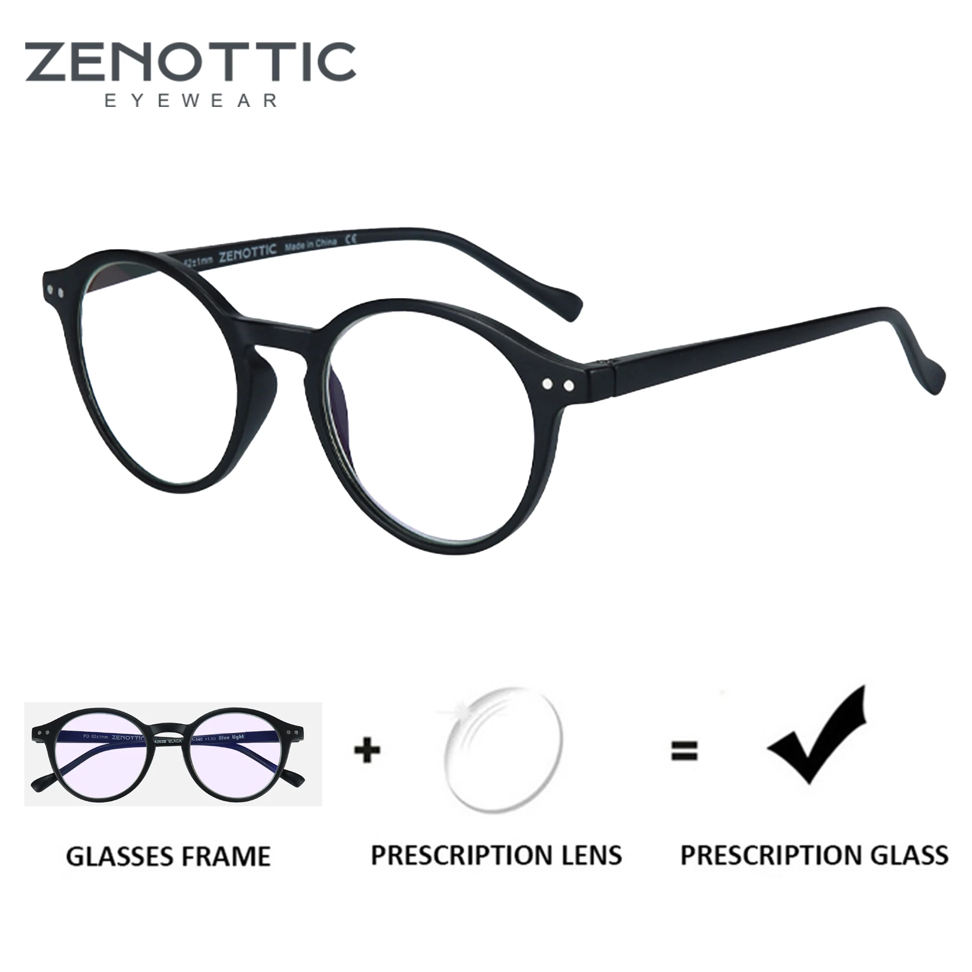  ZENOTTIC Gafas graduadas redondas pequeñas retro, gafas circulares progresivas, gafas ópticas fotocromáticas para mujeres y hombres