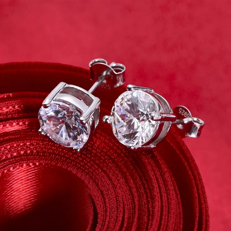 0,5-2 quilates 8,0mm D Color Moissanite 100% pendientes tipo botón de plata fina 925 para mujer joyería de boda brillante de alta calidad