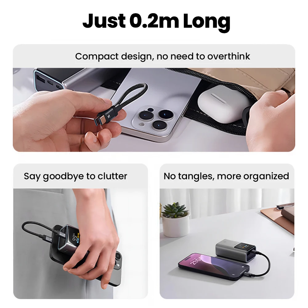 PD 3,1 240W tipo C a tipo C Cable 15CM 20CM Cable corto carga rápida para iPhone 15 16 17 Samsung portátiles iPad banco de energía USB C