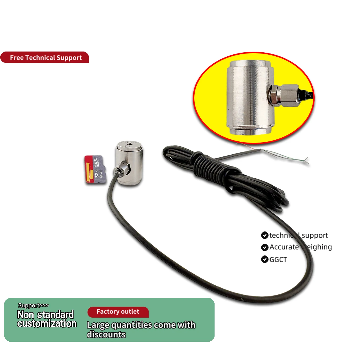 Mini Celda de Carga 0-50kg de Acero Inoxidable Tipo Columna, Sensor de Fuerza 2.0mV/V de Alta Precisión con Respuesta de 10kHz, Sensor de Presión Industrial