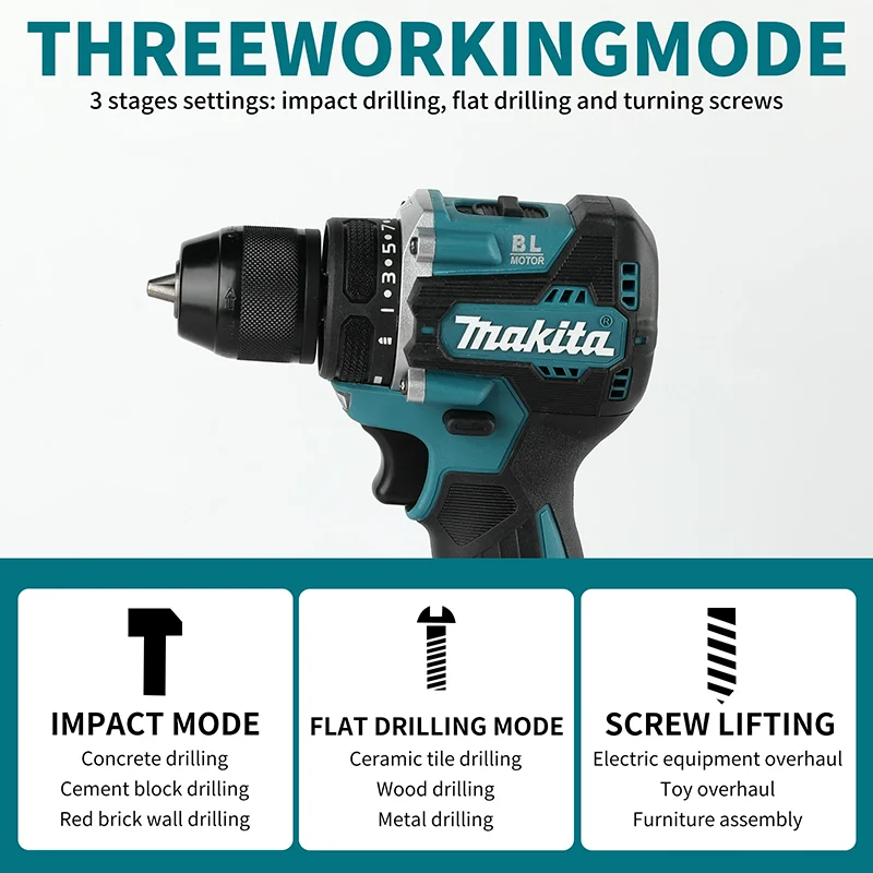 Taladro percutor inalámbrico Makita DDF487 de 10 mm sin escobillas de 18 V con batería de iones de litio, destornillador eléctrico de alto torque, batería Makita de 18 V