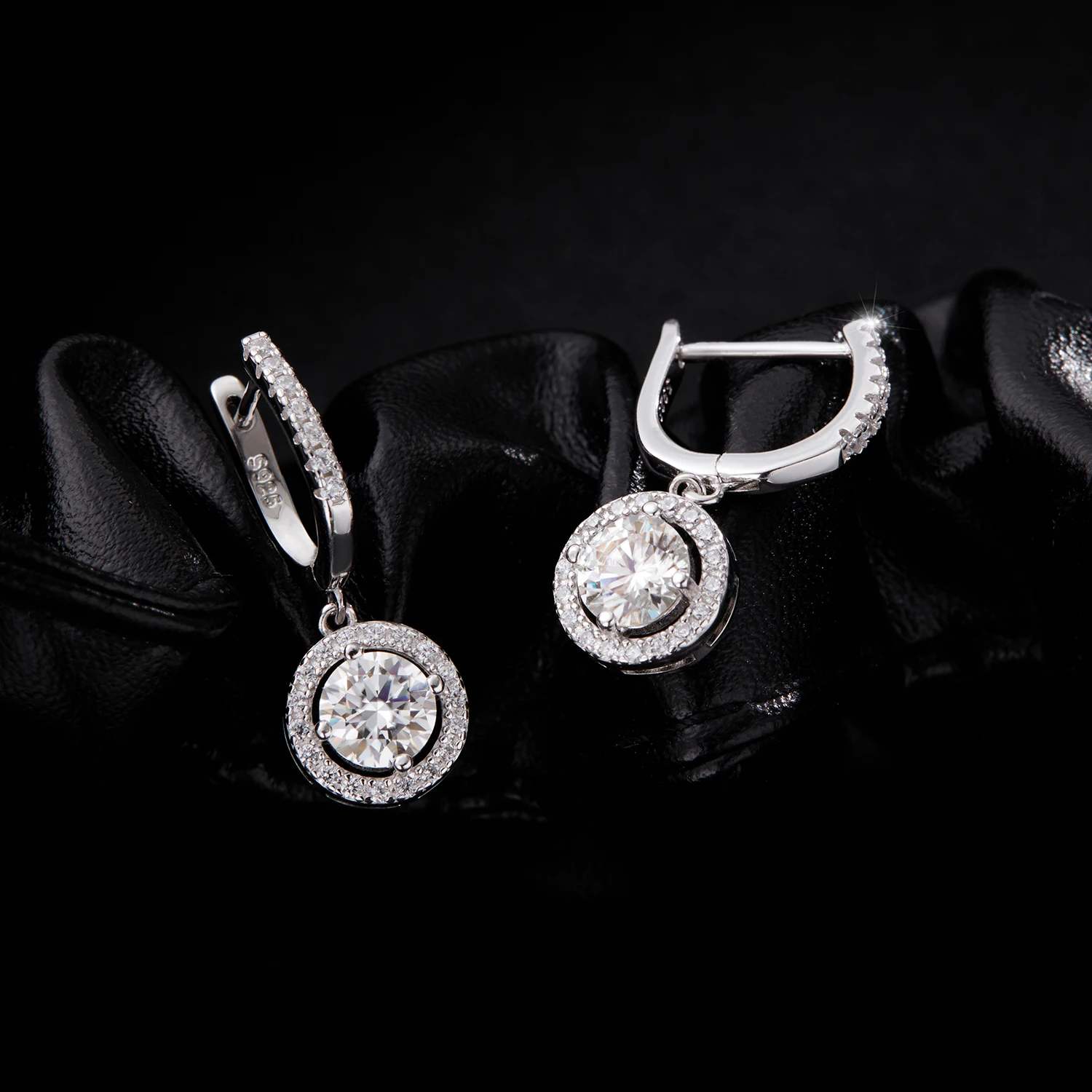 Pendientes colgantes de moissanita de Color MODIAN D, pendientes colgantes de Halo de Plata de Ley 925 para mujer, regalo de joyería fina de compromiso de boda