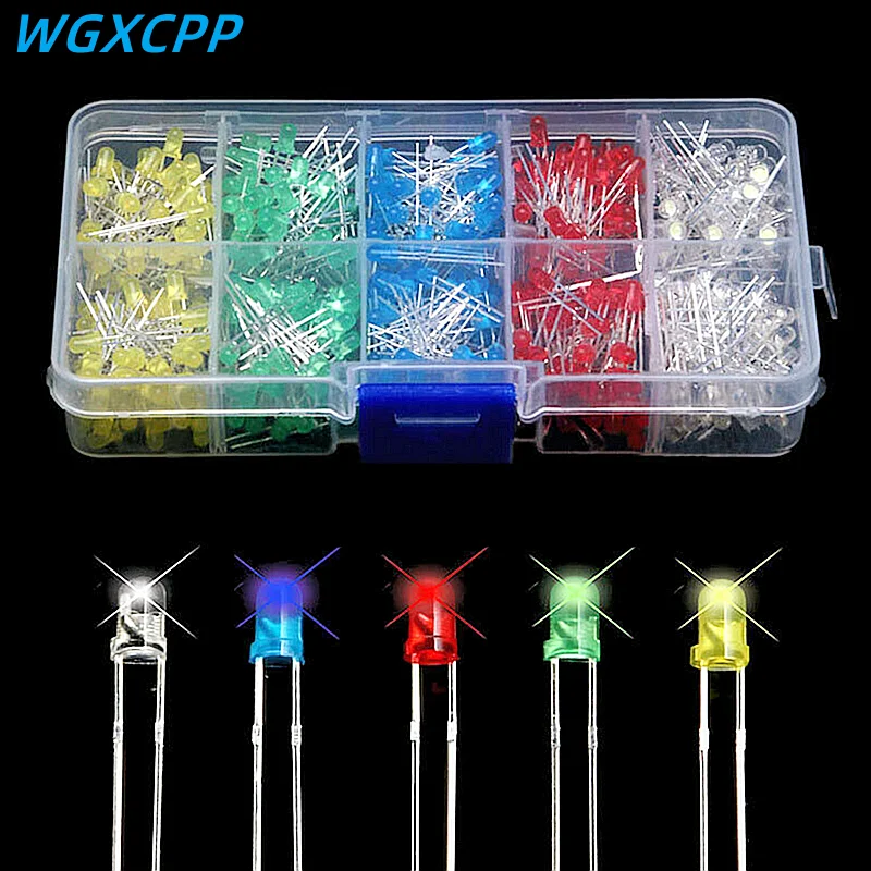 100-500 Uds., 3mm 5mm, Kit surtido de diodos LED, blanco verde rojo azul amarillo, Kit electrónico de diodo emisor de luz LED, luces indicadoras