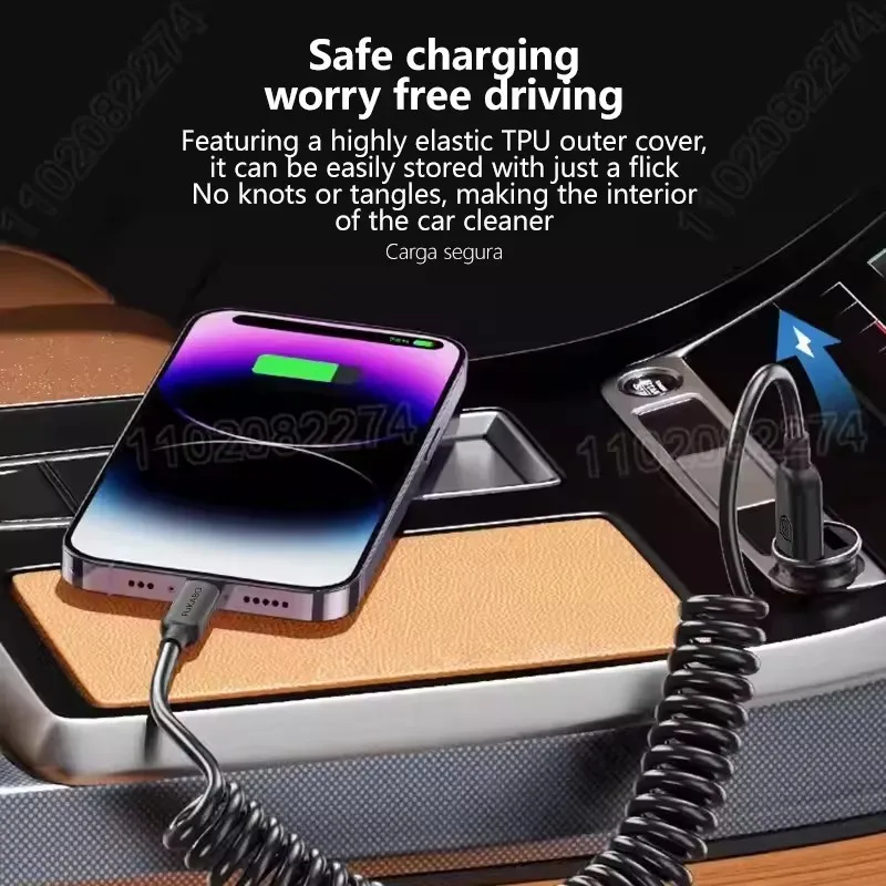 Cable de resorte elástico USB A Cable de carga para Apple iPhone 27W línea de datos 14 13 12 Pro XS Max Plus accesorio de teléfono de carga rápida