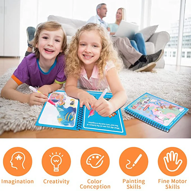 Libro mágico con dibujo al agua, juguetes Montessori, libro para colorear reutilizable, libro mágico de dibujo al agua, educación temprana sensorial para niños