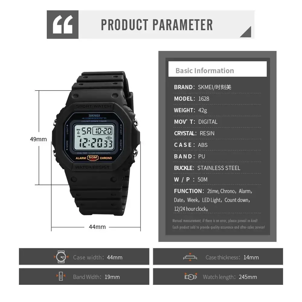 SKMEI 1628 relojes digitales de lujo para Hombre, relojes de pulsera electrónicos deportivos impermeables para Hombre, Reloj con luz trasera militar, Reloj 1988 para Hombre
