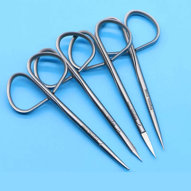 Tijeras separadoras de tejido con mango trenzado, tijeras para pelar, tijeras quirúrgicas oftálmicas para párpados, tijeras finas, herramientas de belleza