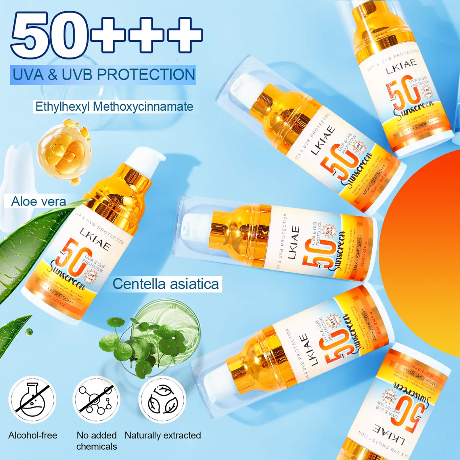 Protector Solar LKIAE Spf 50+, Protección UVA, UVB, Previene Quemaduras Solares, Oscurecimiento de la Piel, Pigmentación, Antiarrugas, Con Aloe Vera