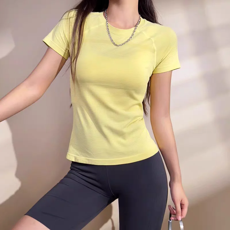 Top de Yoga para mujer, camisetas deportivas sin costuras, ropa de Fitness, camisa de Yoga de manga corta, Top de gimnasio, ropa activa para correr, Top deportivo