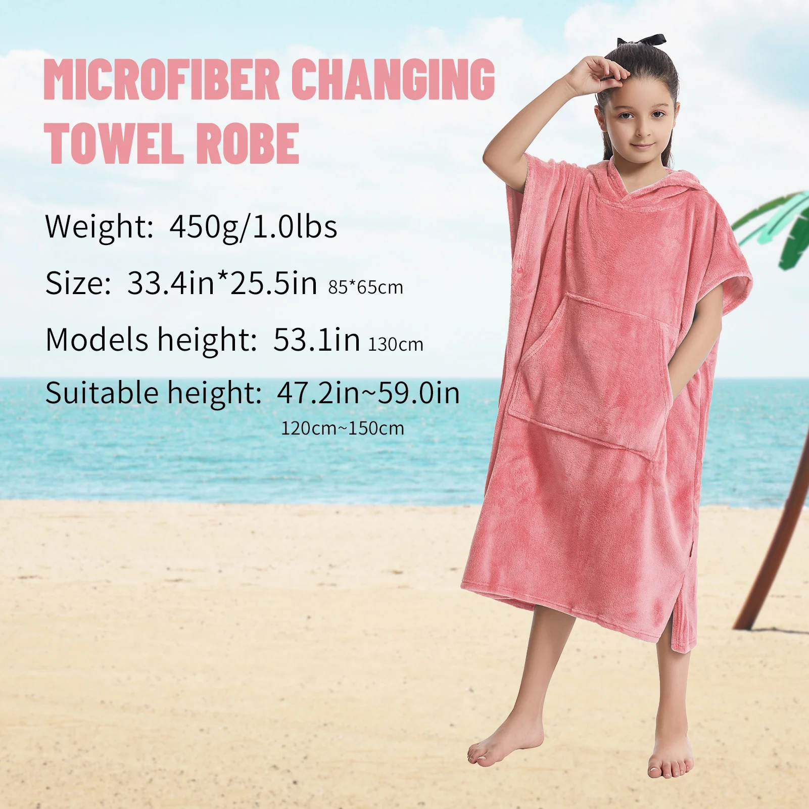 Bata de toalla cambiante para niños de microfibra: toallas de baño de felpa suave, sudadera con capucha de forro polar coral cálido, poncho de natación y surf para 5-12 años