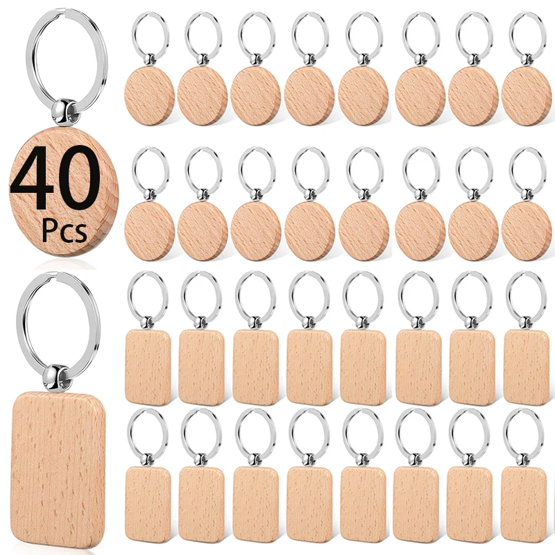 40 Uds. Llavero de madera sin terminar en blanco llavero de madera etiqueta para llave para manualidades de regalo DIY