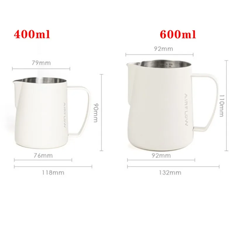 Taza de café Latte Art de acero inoxidable de 400ml/600ml, jarra de leche de doble escala, taza de leche de espuma de leche con boca puntiaguda, herramienta de arte Latte Barista