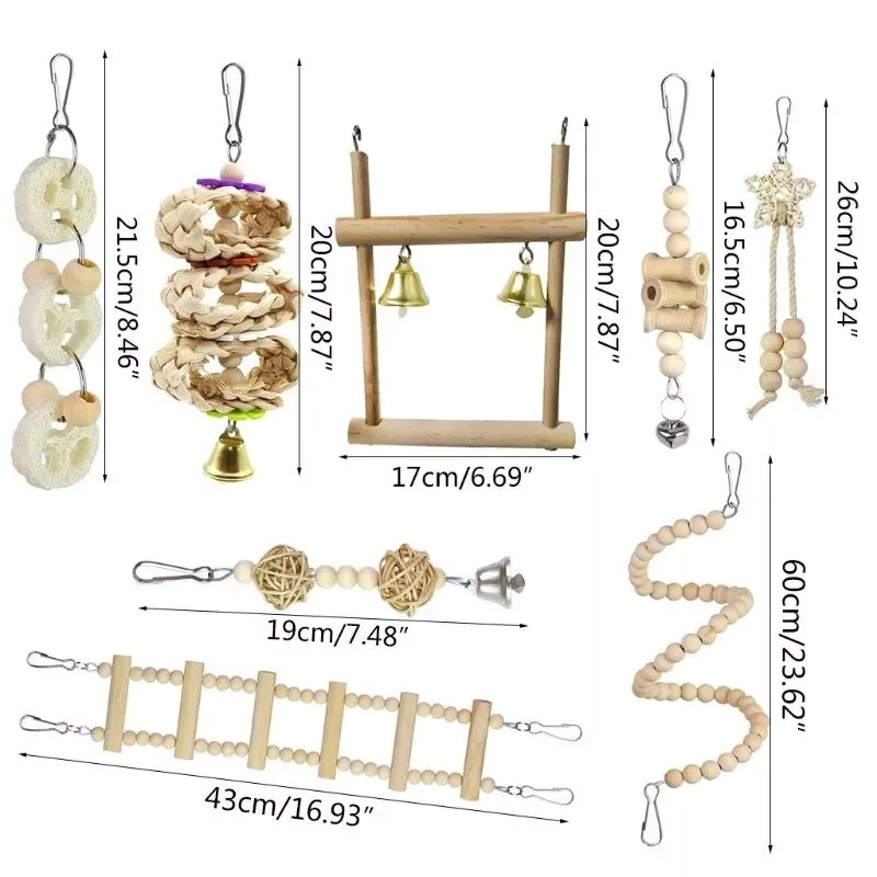 Juego de juguetes para pájaros combinados, columpio, juguetes de entrenamiento para masticar, hamaca colgante para loros pequeños, jaula para loros, campana, perca, juguetes con escalera