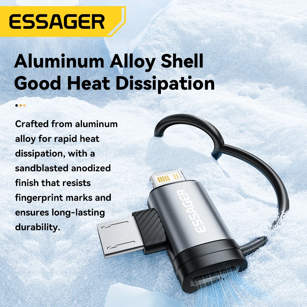 Essager 2 en 1 iluminación/Micro adaptador de carga rápida USB tipo C conector hembra para iPhone 17 16 15 14 13 12 11 convertidor de IPad