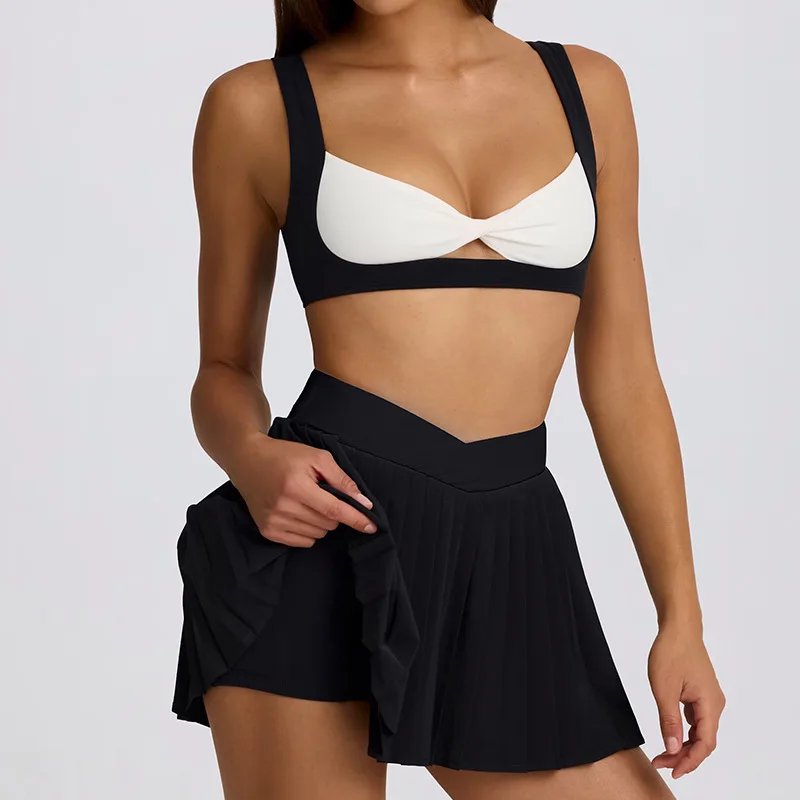 Falda pantalón de dos piezas ilusión de cintura alta para mujer Falda plisada antirozaduras transpirable de secado rápido para correr gimnasio tenis