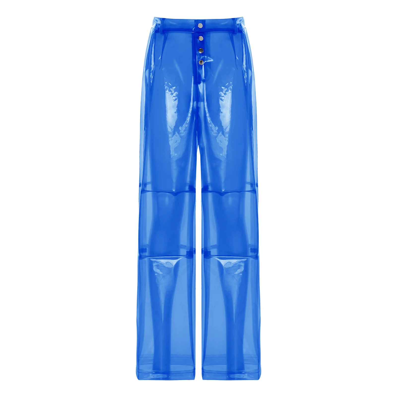 Pantalones de PVC para Mujer, con Botones en la Cintura, Bolsillos Traseros, Pierna Ancha, Corte Recto, Transparentes, para Fiestas, Bailes y Eventos