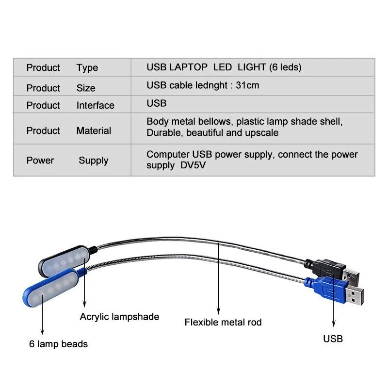 Lámpara de lectura LED USB portátil, Mini Luz de libro, luces nocturnas plegables para acampar, lámparas de mesa para banco de energía, PC, Notebook, portátil