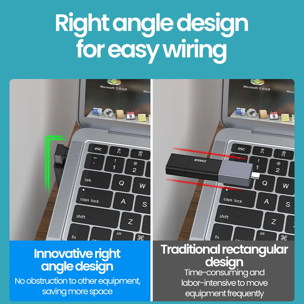 Adaptador tipo C macho a USB 3,0 hembra tipo C a USB conector de extensión USB C en ángulo recto de 90 grados para ordenador portátil tableta u-disk