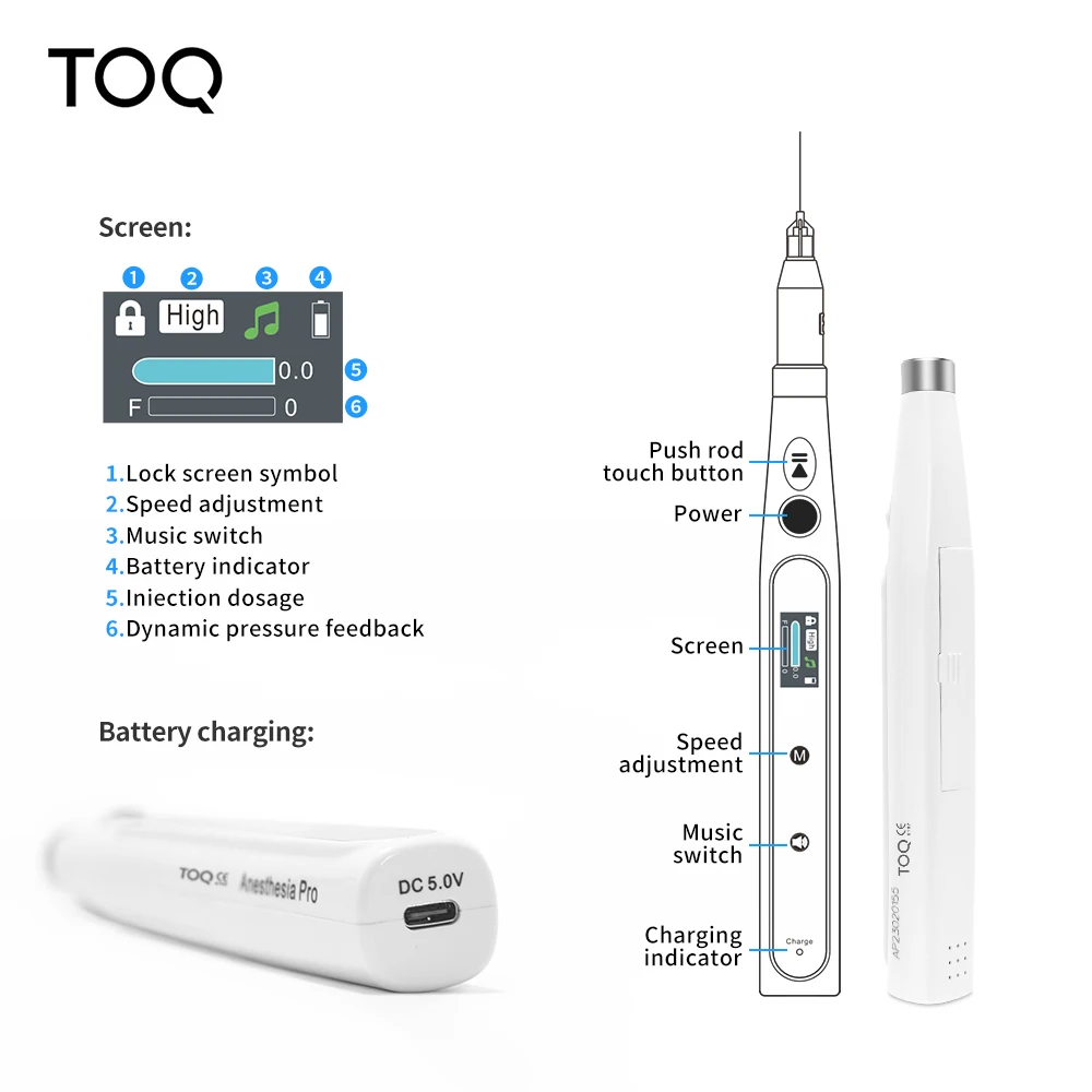 Inyector de Anestesia Dental Oral Portátil, Inalámbrico, Indoloro, con Pantalla LCD Operable, Recargable y con Succión