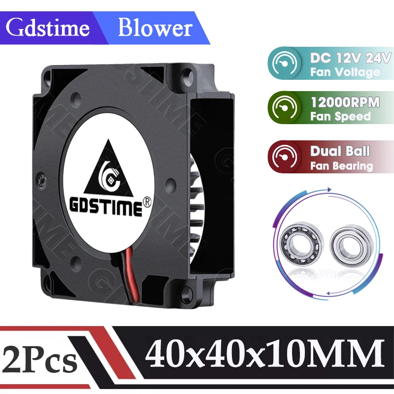 Gdstime 2 uds 40mm 24V ventilador de impresora 3D 40x10MM doble bola Turbo soplador 12000RPM enfriador de alta velocidad 4010 accesorios de impresora radiador