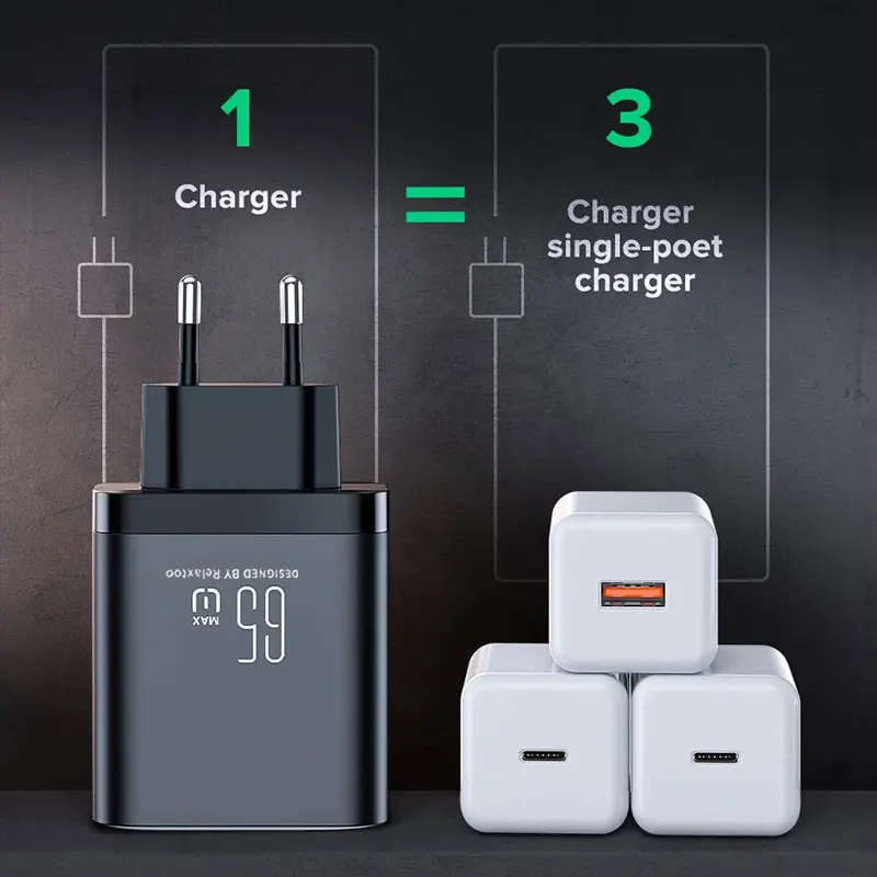 Cargador USB Tipo-C de 65w, Cargador Rápido PD, Cargador Dual USB C de 45W 30w para iPhone, Samsung S26 S25, Laptop, Tablet