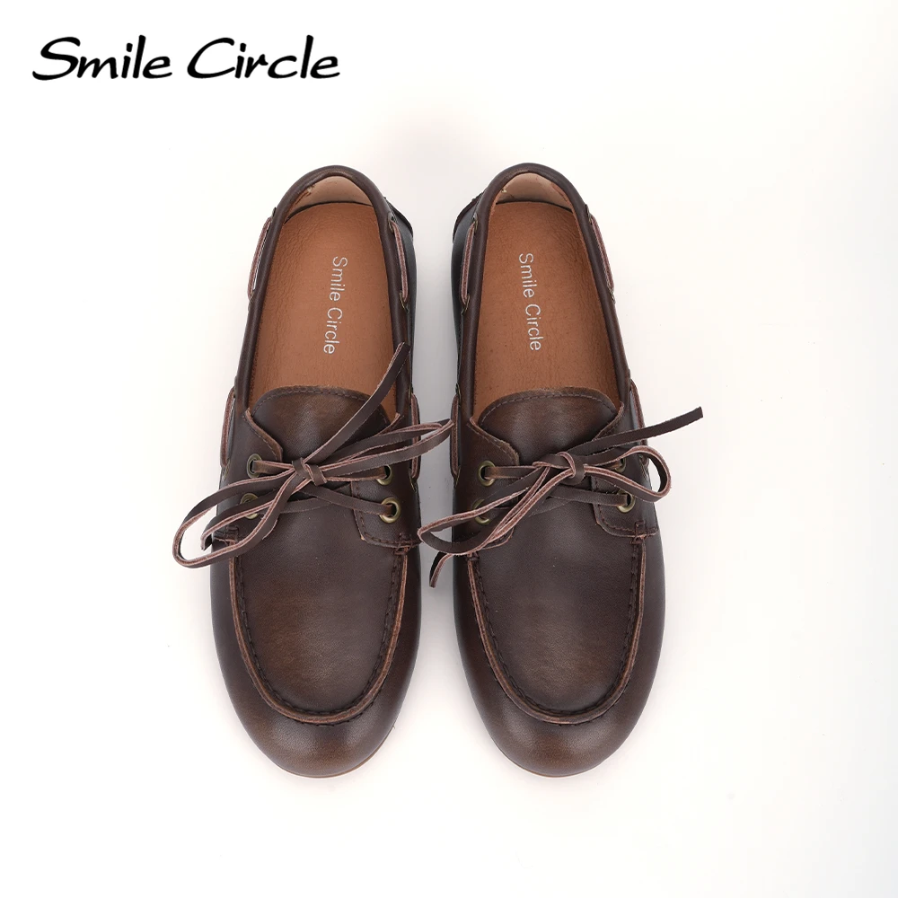 Zapatos náuticos de cuero genuino para mujer, zapatos planos, estilo mocasín clásico para mayor comodidad