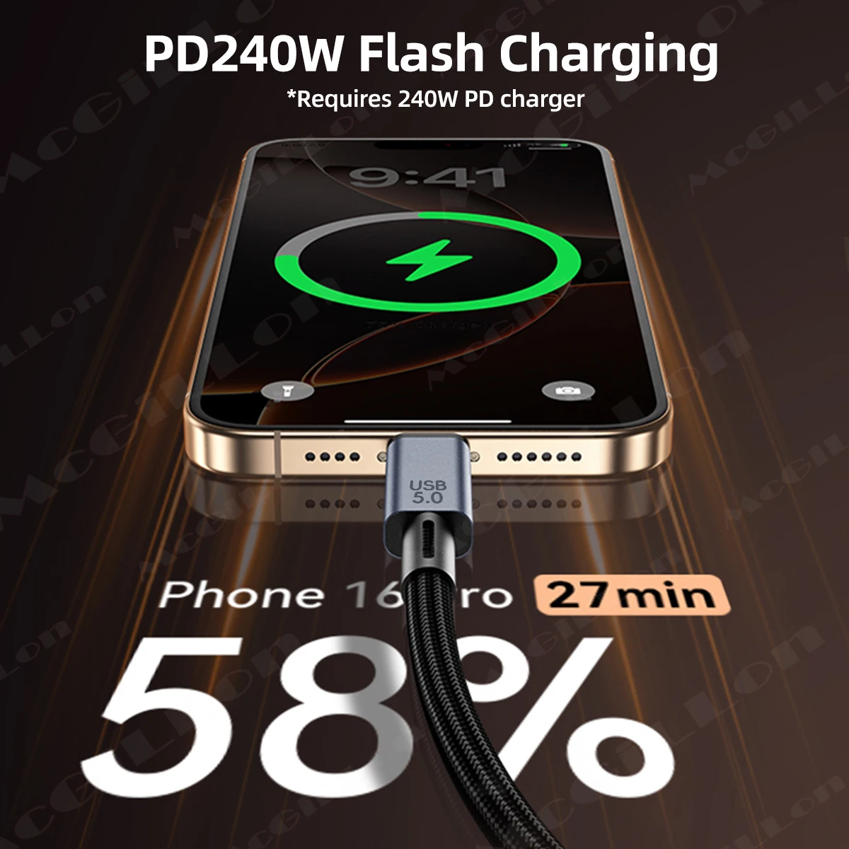 Cable USB5 de 80 Gbps y 240 W 8K para Thunderbolt 5 Tipo C, Carga Rápida Thunderbolt 4, USB 5.0, Cable de Transferencia de Datos USB-C a C para Portátil