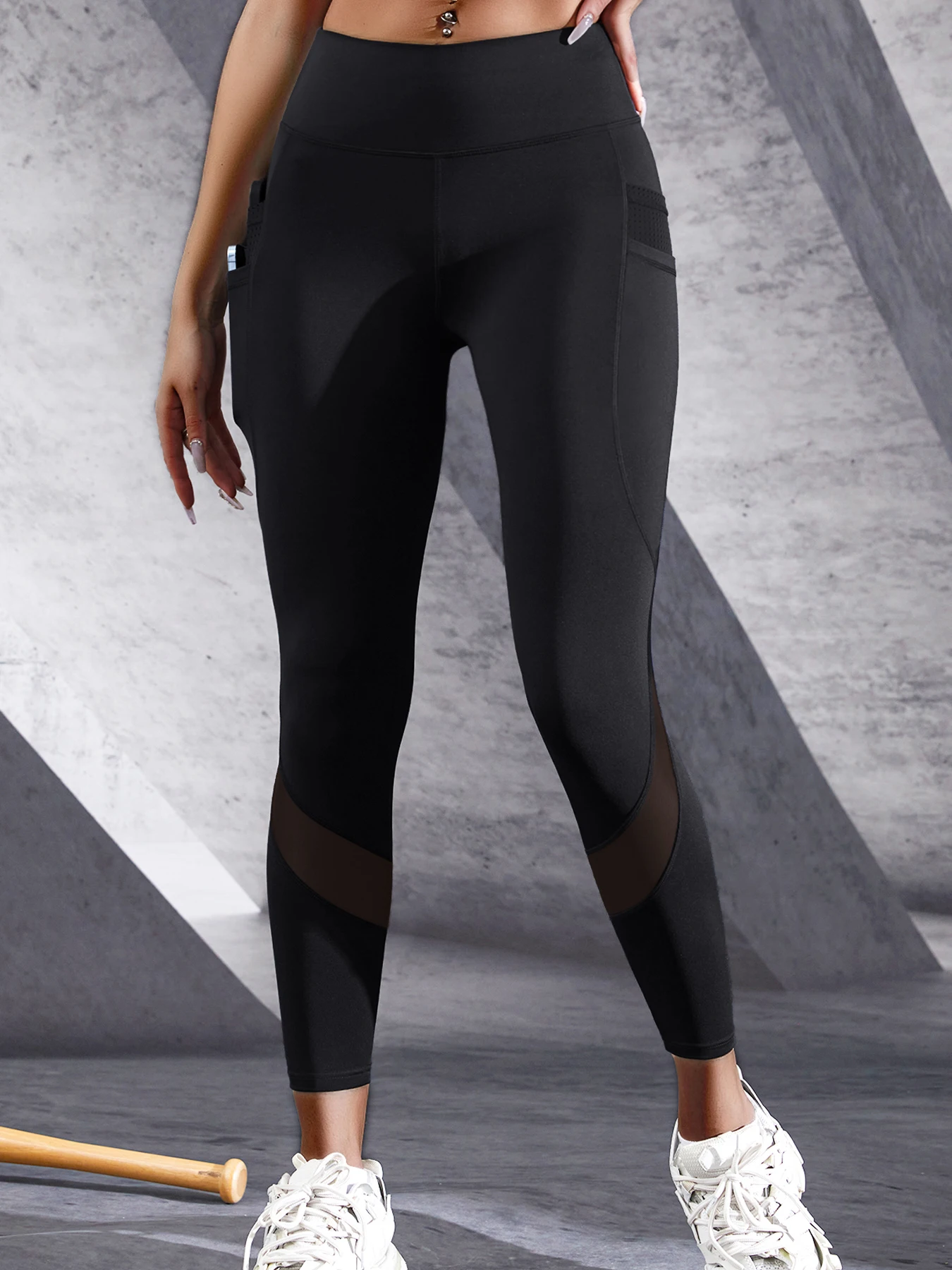 Pantalones de Yoga con dos bolsillos para mujer, mallas elásticas de cintura alta con retales, ropa deportiva para Fitness, trotar, ciclismo, pantalones pitillo para mujer