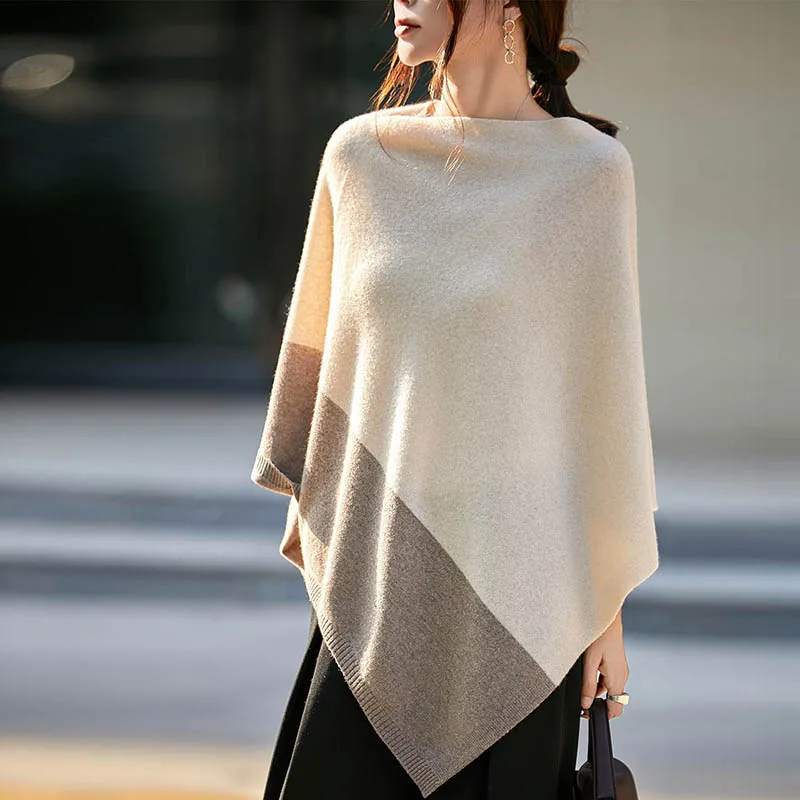 Capa de lana merina de 100% para mujer, jersey, chal Grace, estilo Simple, para oficina, capa larga y contrastante, Top de Cachemira para Otoño e Invierno