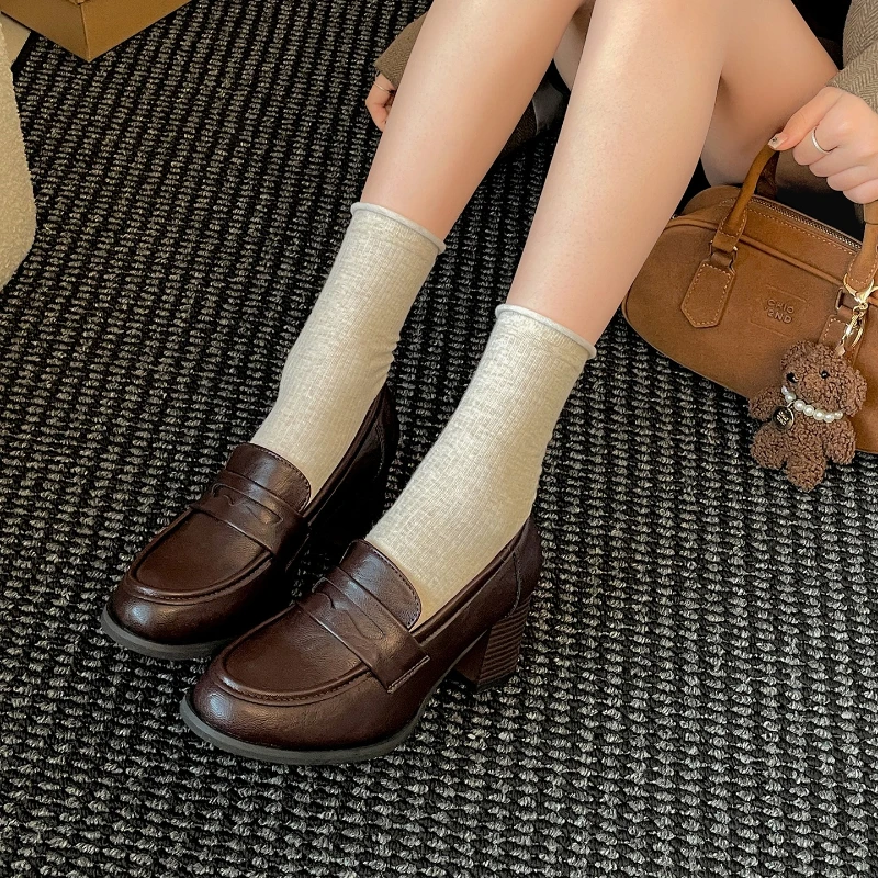 Zapatos Vintage de tacón grueso de cuero para mujer, zapatos Mary Jane concisos sin cordones para fiesta y banquete, novedad de primavera y otoño de 2026, zapatos de tacón para mujer