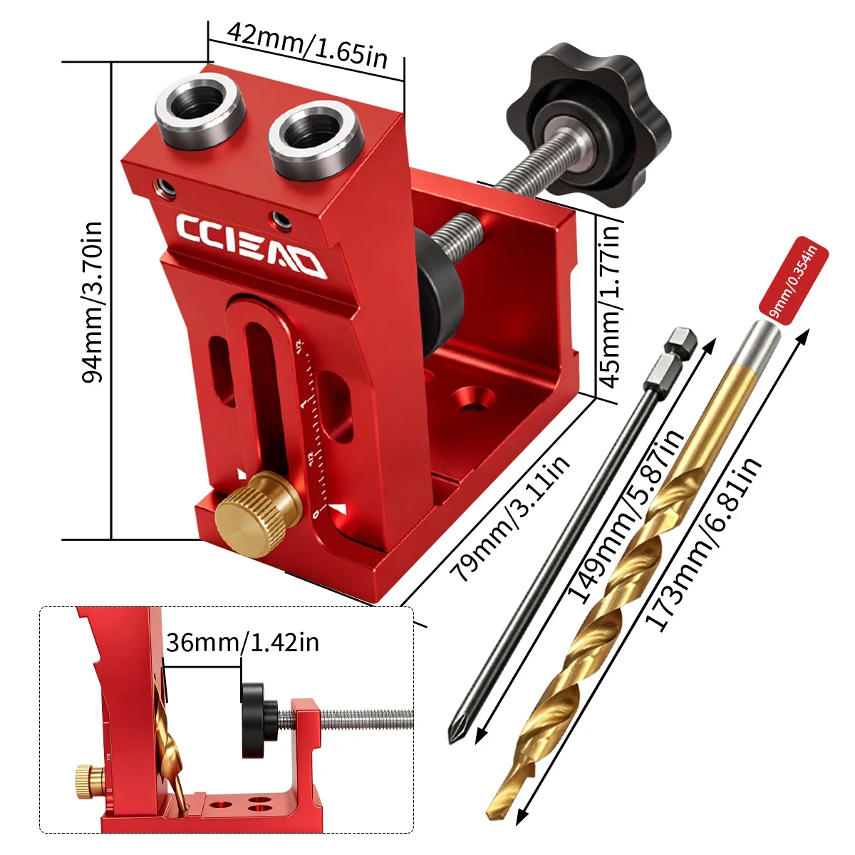 Kit de plantilla ajustable para agujeros ocultos, localizador de orificios oblicuos de aluminio para carpintería con broca de 9 mm para la fabricación de muebles y gabinetes