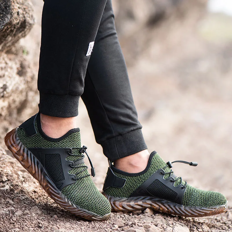 Zapatos de seguridad calados de verano, zapatos de trabajo con punta de acero para hombres, zapatillas ligeras de seguridad indestructibles con protección contra perforaciones